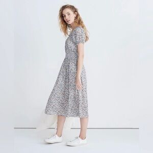MADEWELL Smock-Waist Peasant Midi Dress in Blossoming Vibes